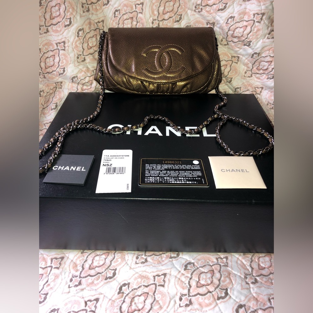 Authentic Gold Chanel mini half moon woc